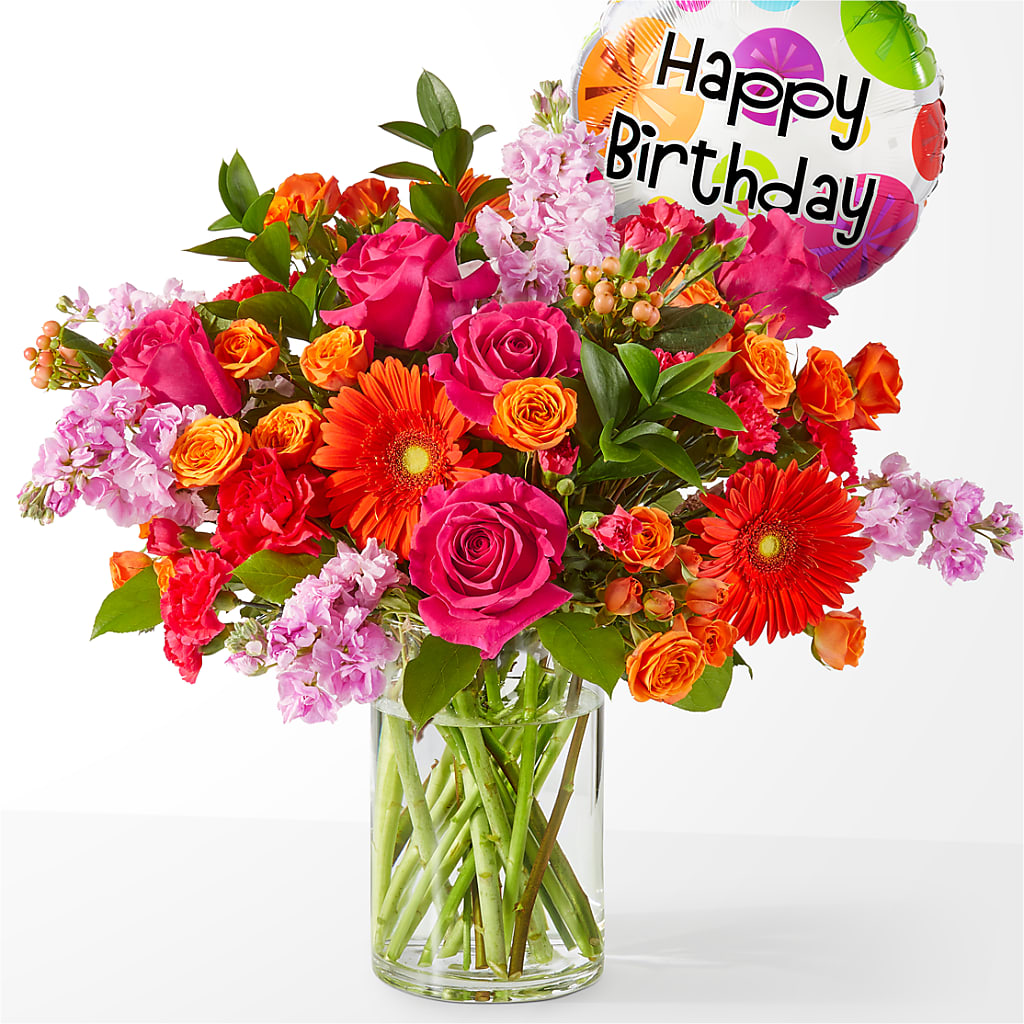 Fiesta Bouquet with Birthday Balloon – Bittner-long Floral And Greenhouse, Somerset PA