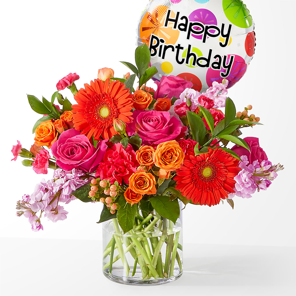 Fiesta Bouquet with Birthday Balloon – Bittner-long Floral And Greenhouse, Somerset PA