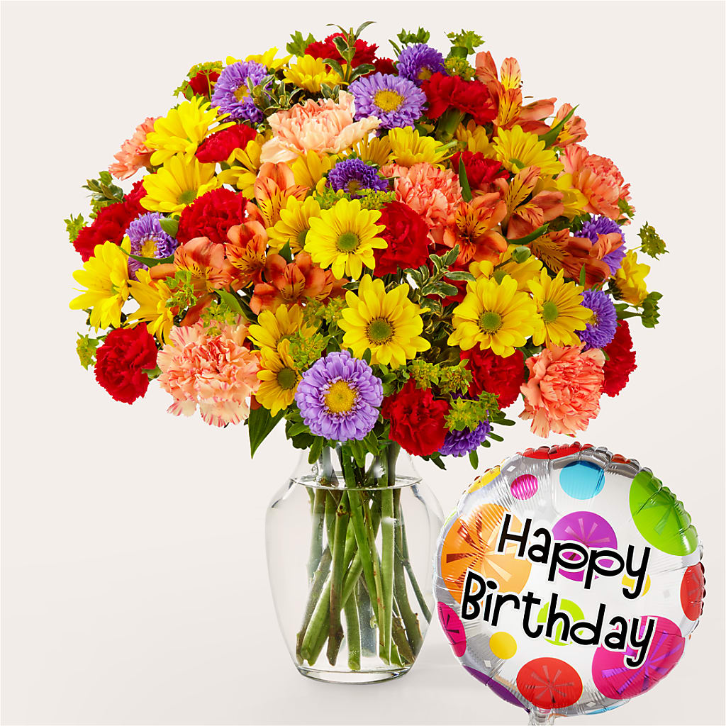 Kaleidoscope Bouquet with Birthday Balloon – Bittner-long Floral And Greenhouse, Somerset PA